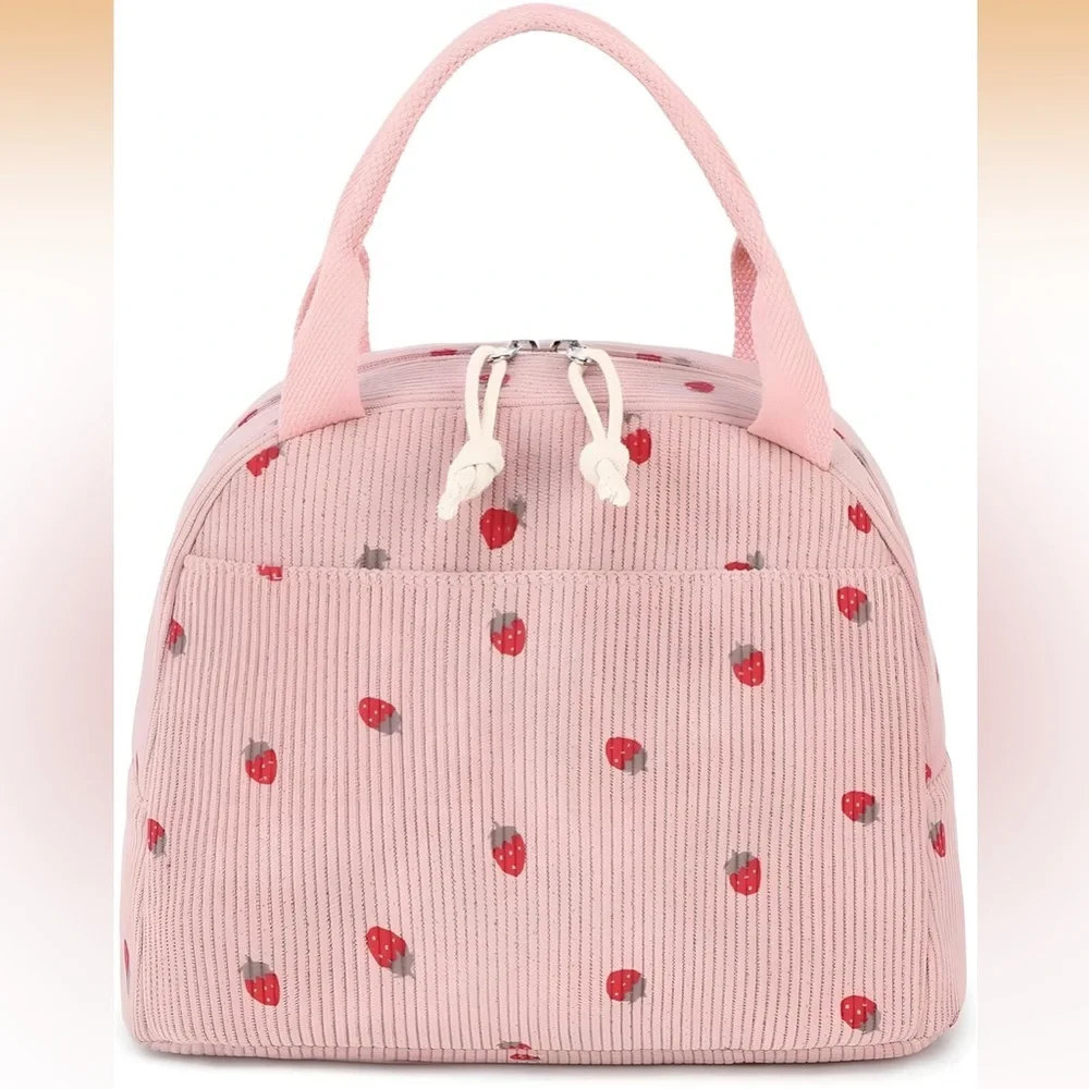 Sweet Strawberry Corduroy Lunch Bag